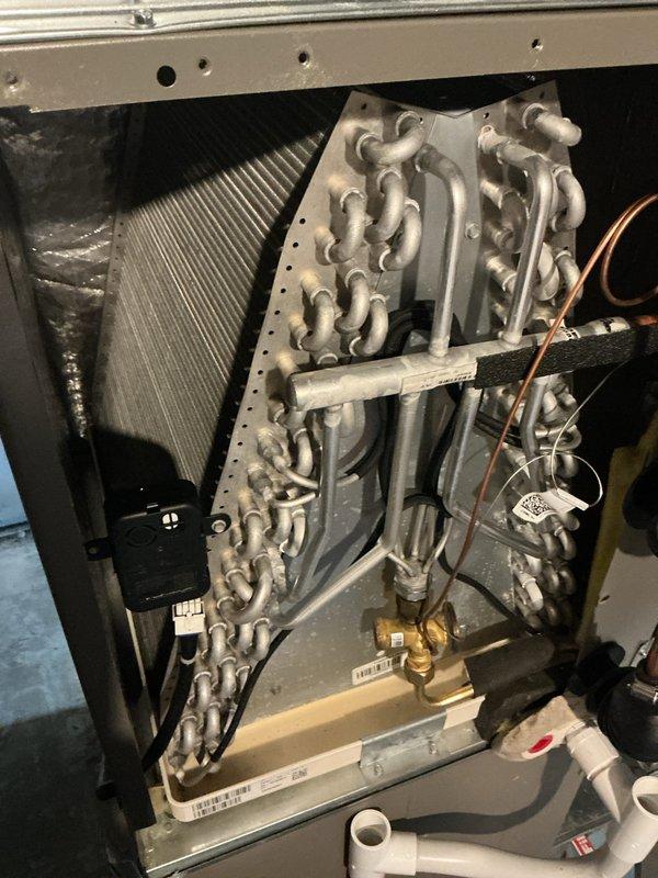 Completed scheduled Air Care Cooling maintenance on residential HVAC system. Performed comprehensive inspection of evaporator coil assembly, heat exchanger components, and refrigerant line connections. Verified proper operation of electrical control wiring and terminals, ensuring all connections were secure and functioning correctly.