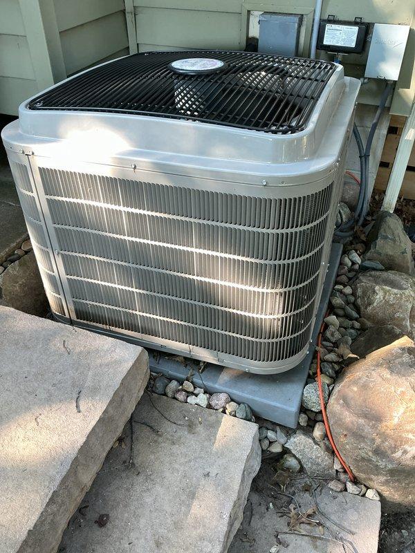 Performed routine maintenance and cleaning on a 12-year-old residential air conditioning system. Inspected outdoor condenser unit, which was found in good operating condition with clean coil fins and properly functioning fan assembly. Verified system cooling performance, checked electrical connections and disconnect, and confirmed unit operation within normal parameters. No repairs or corrective actions required at this time.
