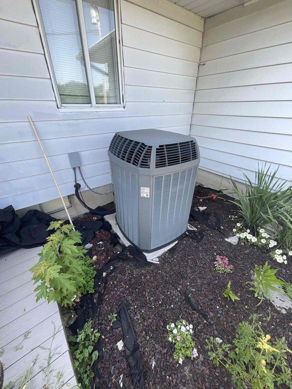Conducted full system estimate for replacement of existing 16-year-old oil furnace and 15-year-old non-functional air conditioning system. Customer requested conversion from oil to propane heating fuel. Documented existing basement-installed furnace with ductwork and exterior AC condenser unit positioned in landscaped corner area. Assessed current HVAC infrastructure, ductwork configuration, and utility connections to provide comprehensive replacement options for complete propane furnace and air conditioning system installation.