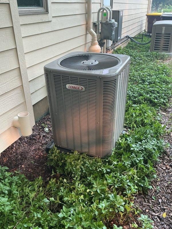 Completed comprehensive preventive maintenance on 3-year-old Lennox central air conditioning system. Performed AC tune-up including inspection of outdoor condensing unit, indoor evaporator coil, refrigerant levels, electrical connections, and condensate drain system. All components found operating within normal parameters with no deficiencies noted; system cooling properly at time of service.
