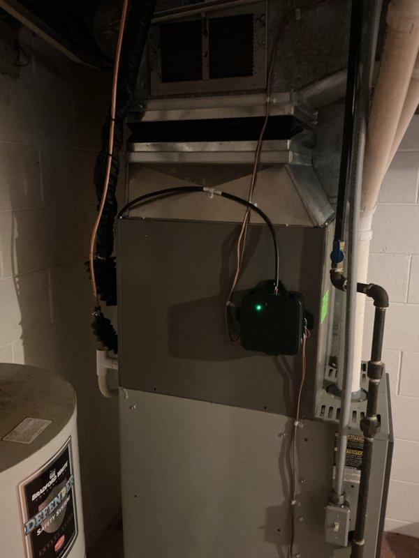 Completed scheduled Air Care Maintenance on residential split system HVAC equipment. Performed comprehensive inspection and maintenance on indoor air handler unit located in basement utility room and outdoor Lennox condenser unit. Verified proper operation of all components including refrigerant lines, electrical connections, condensate pump with operational LED indicator, and air handler cabinet. Inspected outdoor unit placement on rubber pad, confirmed electrical disconnect box functionality, and assessed overall system performance. All equipment found operating within normal parameters with no immediate service needs identified.