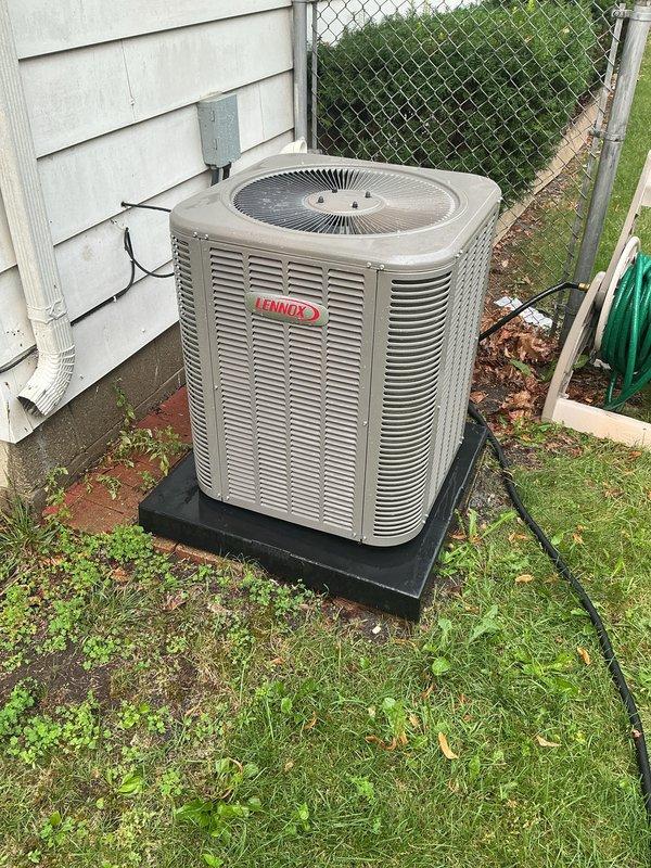 Completed scheduled Air Care Maintenance on residential split system HVAC equipment. Performed comprehensive inspection and maintenance on indoor air handler unit located in basement utility room and outdoor Lennox condenser unit. Verified proper operation of all components including refrigerant lines, electrical connections, condensate pump with operational LED indicator, and air handler cabinet. Inspected outdoor unit placement on rubber pad, confirmed electrical disconnect box functionality, and assessed overall system performance. All equipment found operating within normal parameters with no immediate service needs identified.