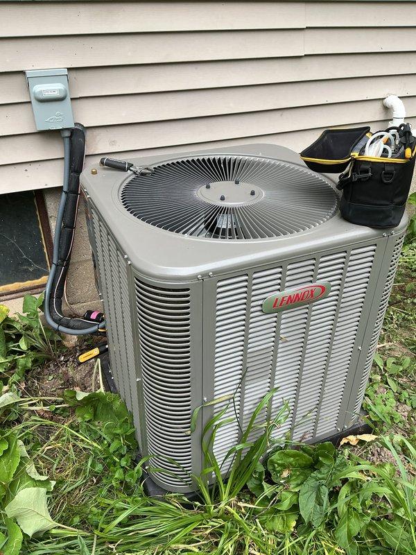 Completed annual heating maintenance on residential HVAC system. Performed comprehensive inspection of Lennox furnace unit and air handler located in basement utility area. Inspected all electrical connections, tested safety controls, and verified proper operation of heating components. Examined outdoor condenser unit, confirmed secure mounting on concrete pad, checked electrical disconnect box and conduit connections. Cleaned and inspected all accessible components, verified proper airflow through system, and confirmed unit is operating within manufacturer specifications for the heating season.