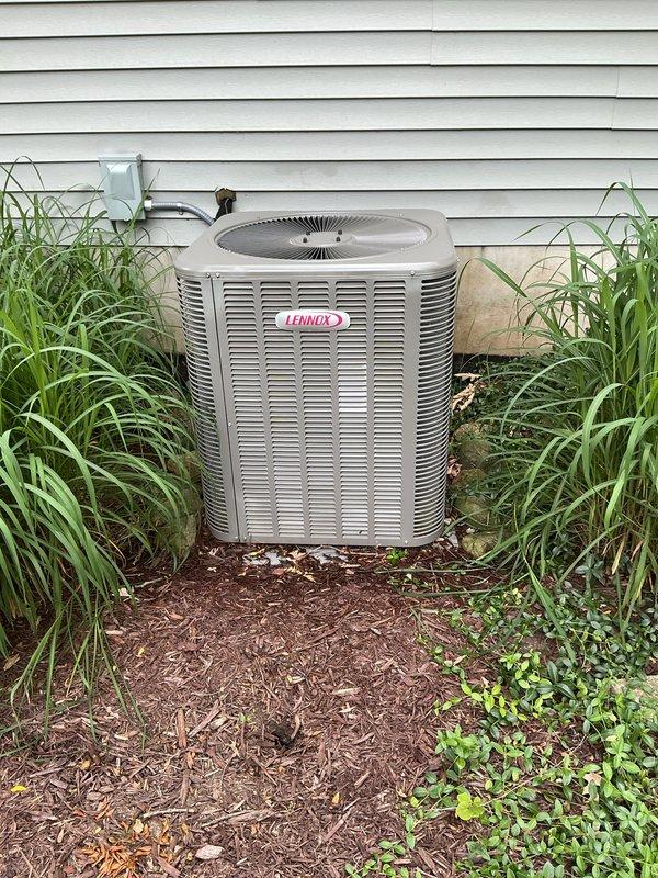 Completed annual air conditioning maintenance tune-up on an 11-year-old Lennox system. Performed comprehensive inspection of outdoor condenser unit, verified proper operation of all components, checked refrigerant levels, cleaned condenser coils, inspected electrical connections and disconnect box, tested fan motor operation, and confirmed system is functioning within manufacturer specifications. Unit operational with no deficiencies noted at time of service.