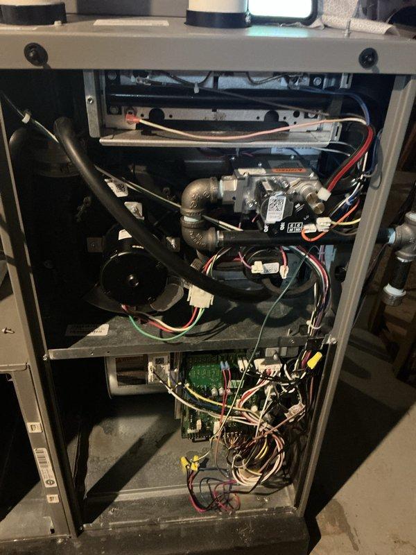 Completed annual HVAC maintenance service including both heating and cooling system inspection. Performed comprehensive system check of air handler unit, inspected all internal components including gas valve assembly, refrigerant lines, electrical connections, control board, and blower assembly. Replaced air filter and evaporator pad, verified proper operation of all mechanical and electrical components, and confirmed system is functioning within normal parameters.