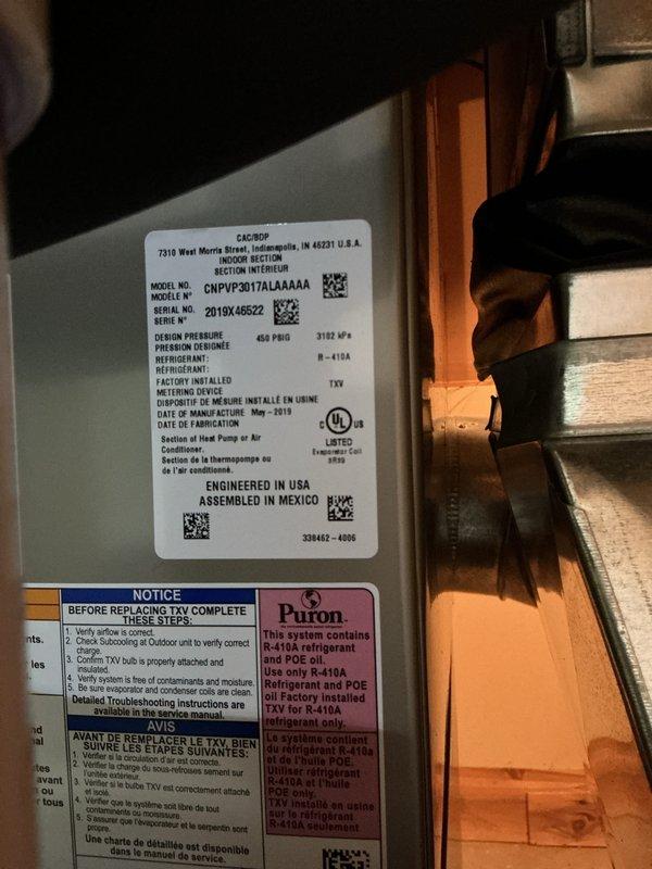 Completed annual preventative maintenance on 5-year-old Goodman central air conditioning system (Model: CNPVP3017ALAAAAA, Serial: 2019X46522) utilizing R-410A refrigerant. Performed comprehensive tune-up inspection including electrical diagnostics with amp draw readings, verified proper system operation, and confirmed all components functioning within manufacturer specifications. System found in good working condition with no issues identified during service visit.