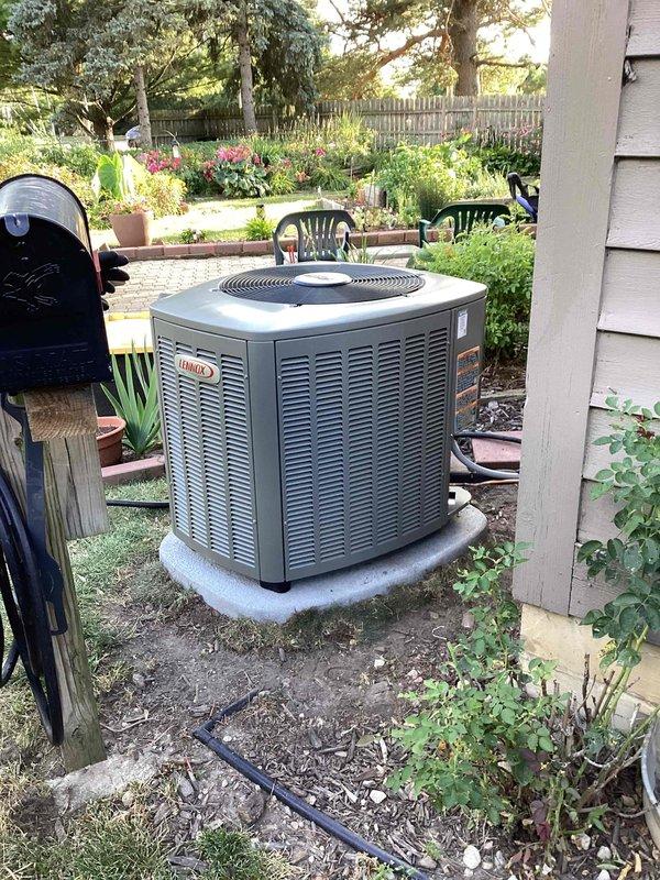 Completed full HVAC system installation including a Lennox 70,000 BTU gas furnace (Model CK40CT-36B-71), 2.5-ton air conditioning condenser unit, evaporator coil, and humidifier. Installed outdoor condensing unit on concrete pad with proper refrigerant connections using R-454B refrigerant, positioned furnace and coil in existing mechanical space, and reconnected all necessary electrical and gas connections. All equipment tested and operational upon completion, with mechanical permit obtained for installation work.