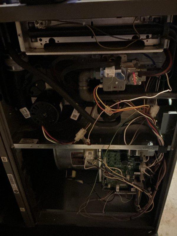 Completed annual HVAC maintenance inspection on residential furnace system. Performed comprehensive system check including inspection of gas valve assembly, blower motor, electrical connections, control boards, and all internal components. Replaced air filter and humidifier pad as part of routine maintenance protocol to ensure optimal system performance and efficiency.
