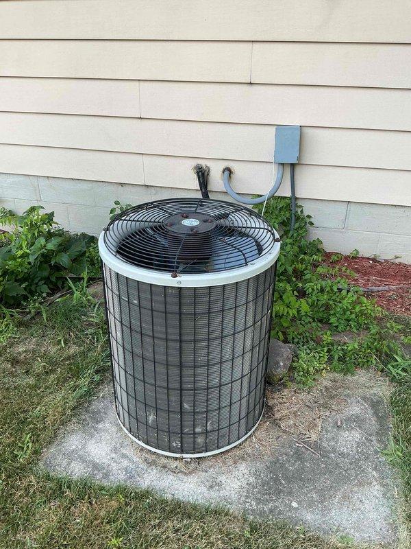 Responded to service call for refrigerant line damage caused by landscaping equipment on 10-15 year old outdoor condensing unit. Upon arrival, located severed refrigerant line in mulch bed area near equipment, confirmed complete system refrigerant loss. Repaired damaged line section, pressure tested system for leaks, evacuated system to remove moisture and contaminants, and recharged unit to manufacturer specifications, restoring cooling operation.