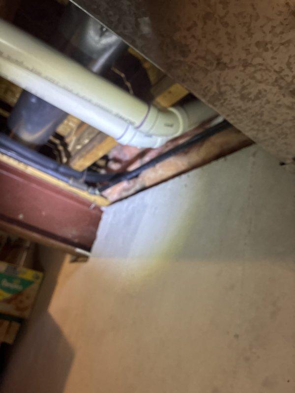 Conducted full system estimate for central air replacement on 23-year-old Amana unit. Inspected existing HVAC infrastructure including ductwork, condensate lines, and refrigerant piping showing significant condensation buildup indicating potential insulation deficiencies. Documented current system configuration in basement utility area, photographed existing metallic ductwork, PVC drain lines, and copper refrigerant lines to provide comprehensive replacement quote for immediate installation.