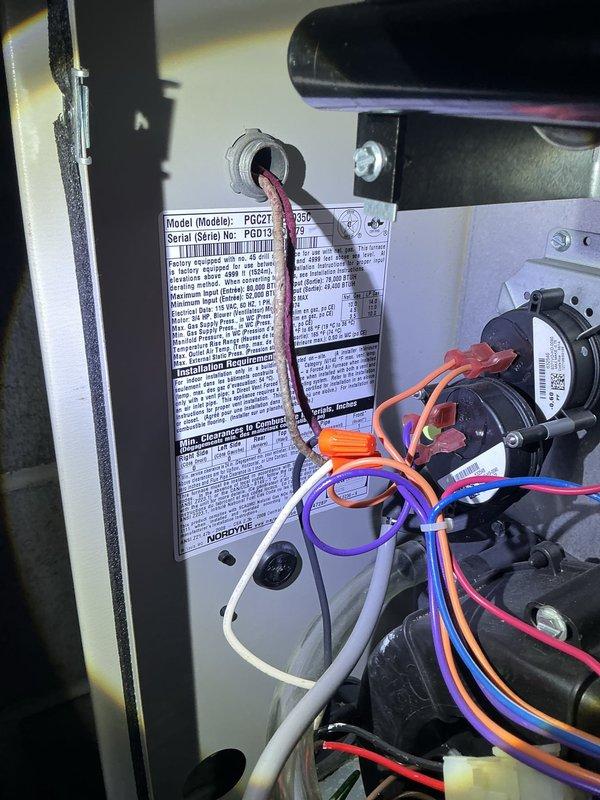 Completed annual HVAC maintenance on residential system with ecobee smart thermostat and PGC2T furnace unit. Performed comprehensive inspection of all system components, verified thermostat operation and temperature settings, checked electrical connections and wiring integrity, inspected blower motor assembly and capacitor, and documented equipment model and serial numbers for service records.