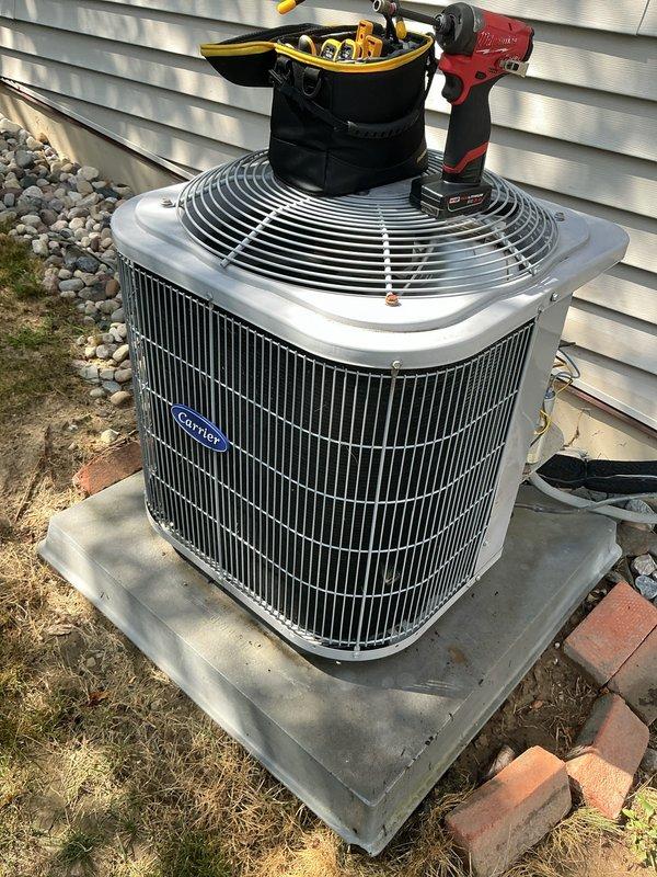 Completed annual cooling maintenance on Carrier outdoor condenser unit. Performed comprehensive system inspection, tested unit operation with diagnostic gauges to verify refrigerant pressures and system performance, and conducted routine maintenance procedures to ensure optimal cooling efficiency for the upcoming season.