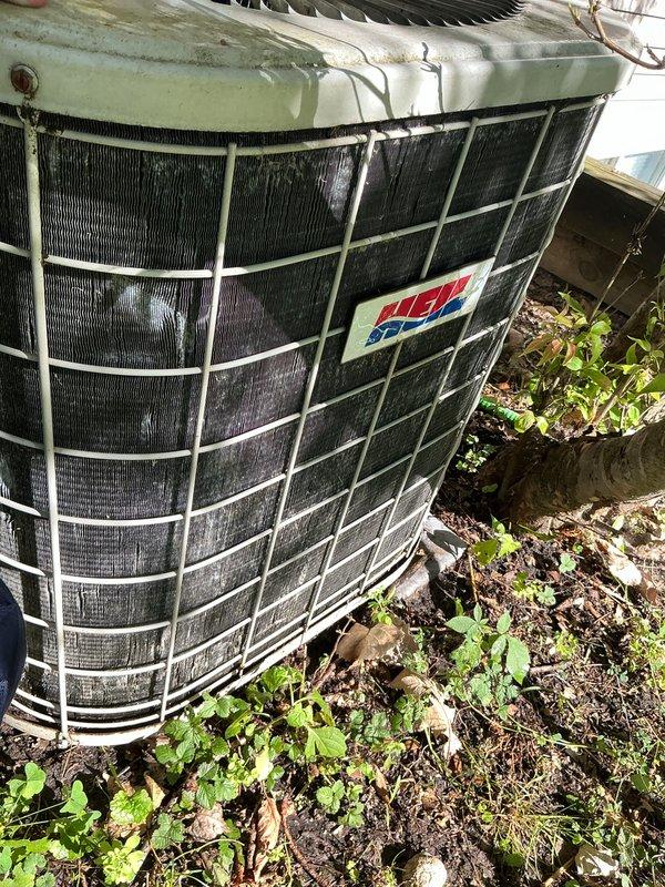 Completed annual cooling maintenance on outdoor condenser unit. Unit exhibited significant dirt accumulation on coils and exterior surfaces, along with vegetation overgrowth around base perimeter. Performed thorough inspection of all accessible components, cleaned condenser coils, cleared debris and vegetation from around unit to ensure proper airflow and operation. System operational upon completion with no deficiencies noted.