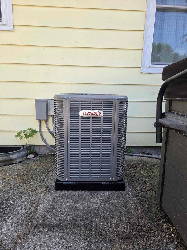 Completed full HVAC system installation including a 70,000 BTU furnace with liner and 2-ton Lennox air conditioning unit with rear discharge configuration. Obtained mechanical and electrical permits prior to installation, installed outdoor condenser on concrete pad with proper electrical disconnect, and ran all necessary refrigerant lines and condensate drainage through exterior wall penetrations. All equipment reconnected, tested, and left in proper working order.