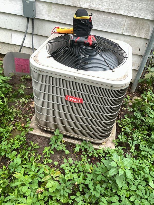 Completed annual cooling maintenance on Bryant air conditioning system. Performed system diagnostics including temperature differential measurements, replaced furnace filters, and inspected outdoor condenser unit for proper operation and airflow clearance.