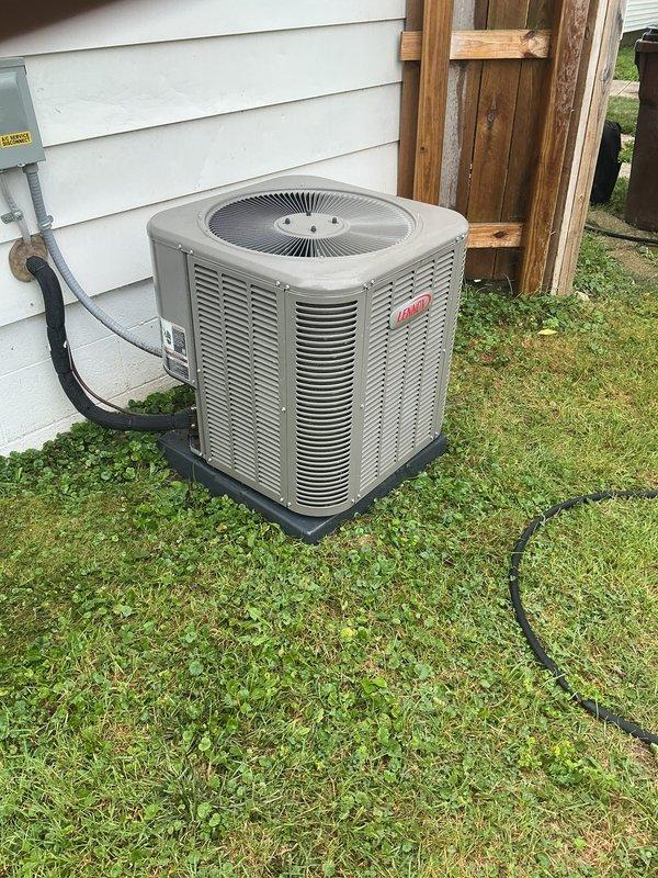 Completed comprehensive tune-up on 3-year-old Lennox air conditioning condenser unit. Performed standard maintenance protocol including inspection of electrical components, refrigerant level verification, coil cleaning, and operational testing of fan motor and compressor. Unit found to be in good working condition with no issues identified; all systems operating within manufacturer specifications.
