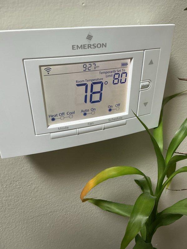 Completed annual HVAC maintenance including inspection of programmable thermostat operation, replacement of air filters, and inspection of humidifier pad which showed mineral deposit buildup. All system components were checked and found operating within normal parameters, with thermostat displaying proper temperature readings and humidity control system functioning as designed.