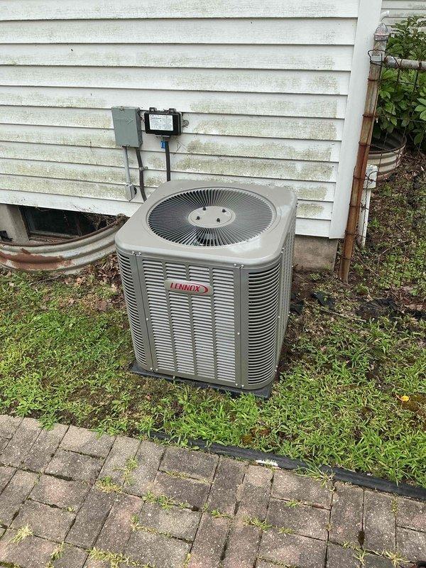 Completed annual cooling maintenance on Lennox outdoor condensing unit. Performed comprehensive system inspection, cleaned condenser coils, checked refrigerant levels and electrical connections, verified proper operation of all components, and confirmed unit is functioning within manufacturer specifications for the cooling season.