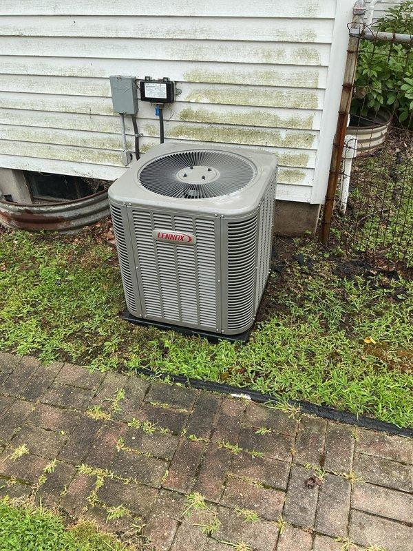 Completed annual cooling maintenance on Lennox outdoor condensing unit. Performed comprehensive system inspection, cleaned condenser coils, checked refrigerant levels and electrical connections, verified proper operation of all components, and confirmed unit is functioning within manufacturer specifications for the cooling season.
