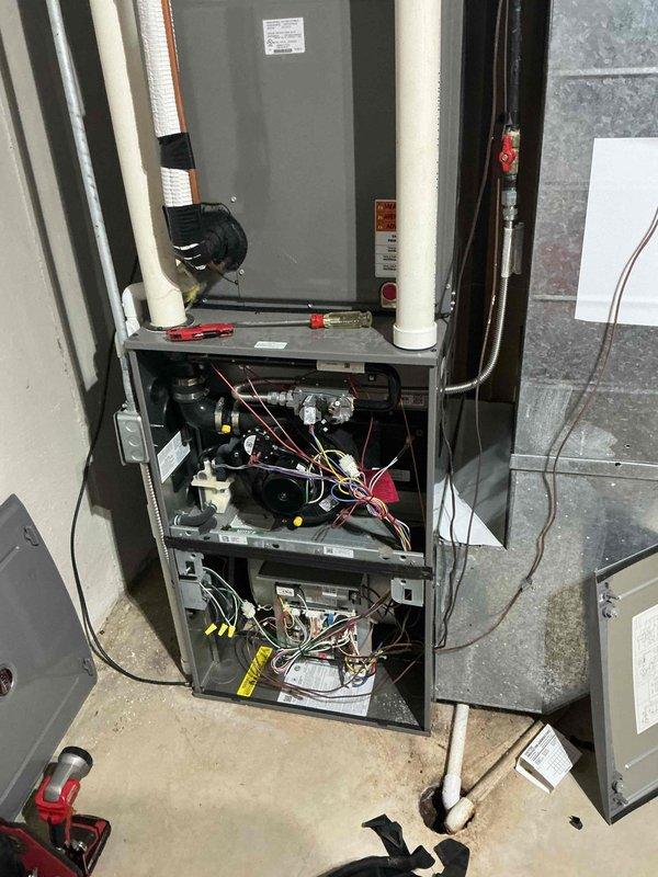 Responded to service call for disconnected humidifier on 3-4 year old furnace system. Upon arrival, accessed furnace cabinet and located humidifier unit that had been disconnected from main HVAC system. Verified furnace heating operation was functioning properly with no performance issues. Reconnected humidifier to furnace ductwork, ensuring proper mounting and secure attachment to supply plenum. Verified all water supply lines were properly connected and functional. Tested humidifier control settings and confirmed proper electrical connections to furnace control board. Inspected surrounding ductwork and confirmed adequate airflow through humidifier bypass. System tested and operational upon completion.