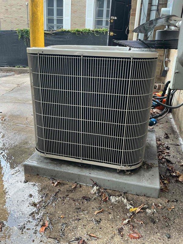 Responded to service call regarding concerns about excessive dirt accumulation on outdoor A/C units despite recent maintenance. Upon arrival, performed visual inspection of two condenser units located in exterior courtyard area. Observed normal environmental debris, surface dust, and minor weathering consistent with outdoor equipment exposure. Condenser coils showed typical dirt buildup for equipment in this setting. Documented current condition of both units with photographs showing cylindrical and square-profile condensers, fan assemblies, and associated refrigerant lines. Equipment appeared operational with no immediate maintenance concerns beyond standard cleaning requirements.