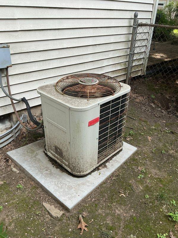 Completed routine air conditioning tune-up on aging outdoor condensing unit utilizing R-22 refrigerant. Performed comprehensive system inspection including electrical connections, refrigerant levels, condenser coil condition, and fan motor operation. Unit operating within normal parameters with no immediate service needs identified; system deemed ready for upcoming cooling season.