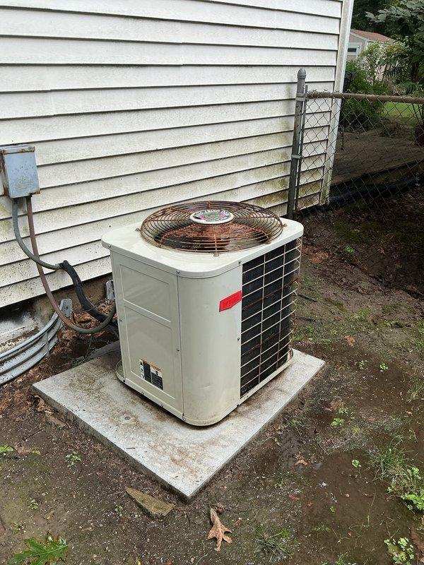 Completed routine air conditioning tune-up on aging outdoor condensing unit utilizing R-22 refrigerant. Performed comprehensive system inspection including electrical connections, refrigerant levels, condenser coil condition, and fan motor operation. Unit operating within normal parameters with no immediate service needs identified; system deemed ready for upcoming cooling season.