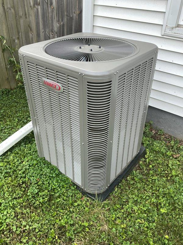 Completed annual cooling maintenance on Lennox air conditioning system. Performed comprehensive inspection of outdoor condenser unit, checking all operational components and airflow through louvered panels. Replaced air filter and evaporator pad as needed per maintenance protocol. Verified proper system operation and documented equipment condition with photographic records. Unit found in good working order with normal seasonal wear appropriate for outdoor installation.