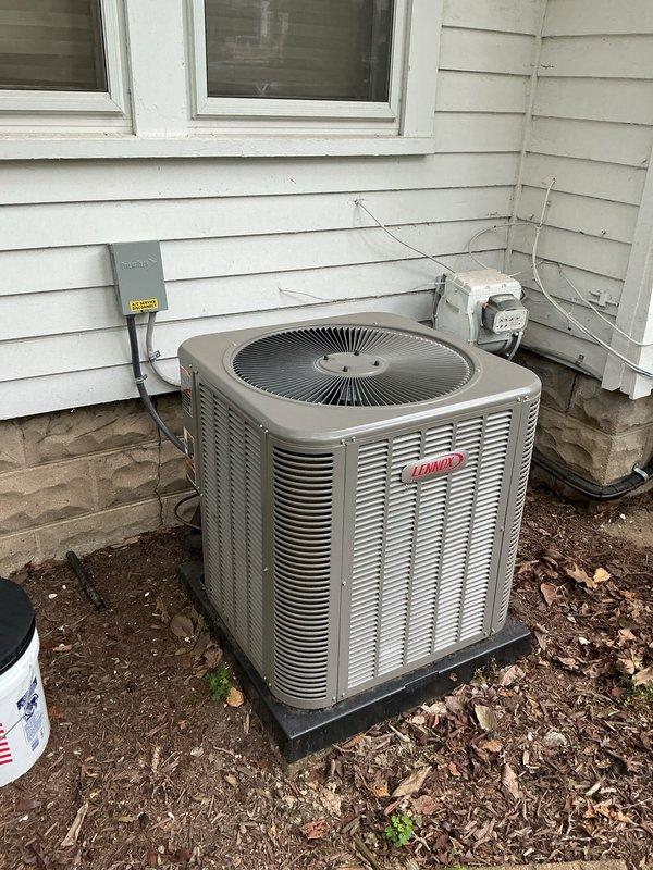 Responded to service call for insufficient cooling on 10-month-old Lennox air conditioning system with indoor temperature at 78°F despite thermostat set to 66°F. Performed diagnostic evaluation of outdoor condensing unit located in backyard and verified thermostat operation displaying 64°F at time of service. Inspected electrical connections at disconnect box, refrigerant lines, and overall system operation. Unit remains under both parts and labor warranty coverage.