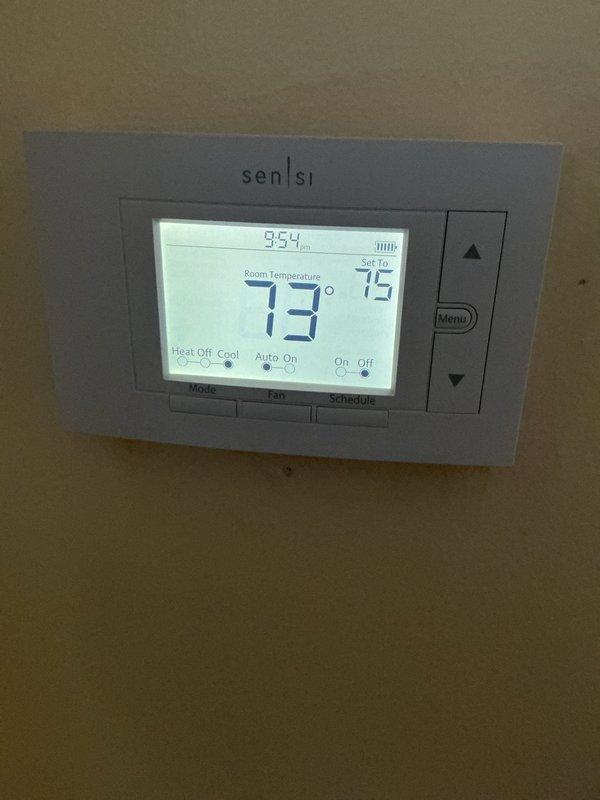 Completed scheduled maintenance tune-up on 5-year-old Lennox furnace system. Performed comprehensive inspection of all components including air filter housing, ductwork connections, and thermostat operation. System verified to be operating properly with Sensi digital thermostat maintaining proper temperature control and all mechanical components functioning within normal parameters.