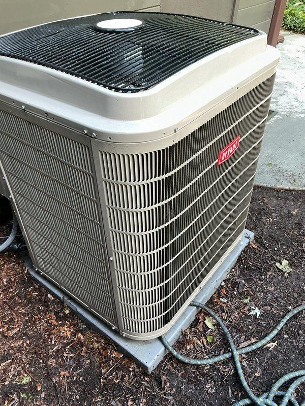 Completed annual cooling maintenance on Bryant air conditioning system. Performed comprehensive inspection of outdoor condenser unit, verified operational status of all components, and documented equipment condition with photos. Noted filters require replacement at indoor air handler.