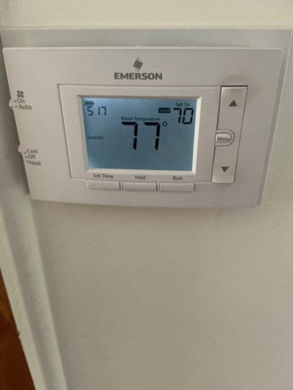 Performed scheduled maintenance on Carrier air conditioning system. Completed routine ACM service including filter replacement and evaporator pad change-out. System tested and operating within normal parameters with Emerson programmable thermostat maintaining proper temperature control.