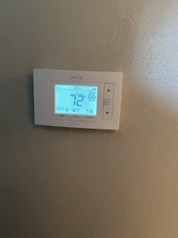 Completed scheduled air conditioning maintenance service including inspection of system components and thermostat operation. Replaced air filter and evaporative cooler pads as needed, verified system cooling performance at 72°F setpoint, and confirmed proper airflow through filtration assembly.