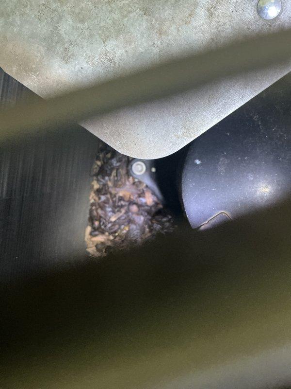 Completed annual cooling maintenance on Lennox HVAC system. Inspected thermostat operation showing proper functionality at 72° with system in cooling mode. Identified and documented debris accumulation in drain pan area requiring attention to prevent potential drainage issues and maintain system efficiency.