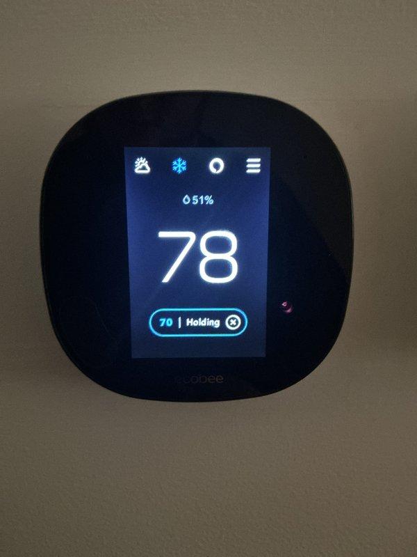 Completed comprehensive preventive maintenance on residential air conditioning system. Performed full AC tune-up including inspection of thermostat operation (ecobee smart thermostat confirmed functioning properly at 78°F with hold setting at 70°F), evaluated air filter condition (pleated filter showed moderate dust accumulation), checked system components, and verified proper system operation. Unit running efficiently with no issues identified at time of service.