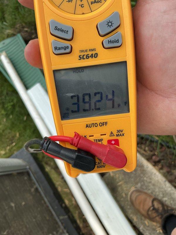Performed comprehensive annual tune-up on 3-year-old air conditioning system. Conducted electrical diagnostics using digital multimeter, measuring amperage draw at 0.69A and voltage at 0.9V on tested components, with additional readings of 38.24 on system parameters. Inspected all major components including condenser unit, refrigerant lines, and electrical connections. System found operating within normal specifications with no deficiencies noted. All measurements confirmed proper operation and performance. Discussed available preventative maintenance plan options to ensure continued reliable system operation.