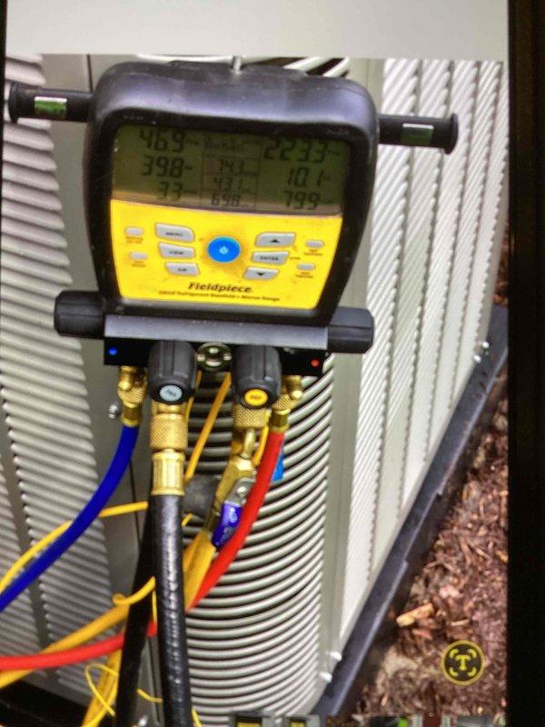 Completed full HVAC system installation including 135,000 BTU furnace, air conditioning unit, and ductwork with zoning dampers. Installed humidifier, ran in-wall ductwork with circular zone dampers and control units, and made all necessary mechanical reconnections. System was charged with refrigerant and tested with digital manifold gauges to verify proper pressures and temperatures across all zones, with note for follow-up damper inspection and zone charge verification.