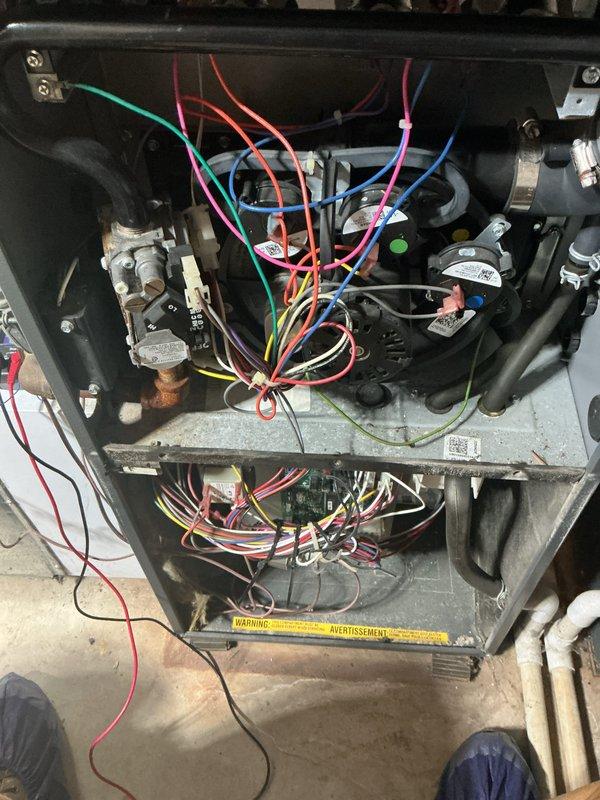 Completed routine maintenance tune-up on 10-year-old furnace system. Performed comprehensive inspection of all internal components including gas valve assembly, capacitors, electrical connections, and wiring harnesses. Verified proper operation of all systems, checked electrical connections for secure fitment, inspected burner assembly and heat exchanger. Unit found to be operating within normal parameters with no immediate service needs identified. All safety checks passed and system returned to service.