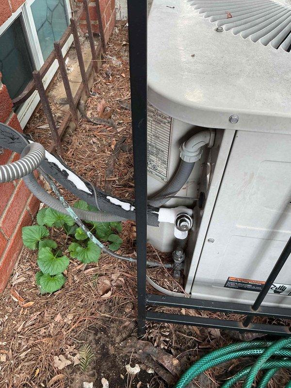 Responded to water leak complaint originating from furnace system. Upon inspection, identified condensate drainage issue affecting Lennox furnace unit. Inspected indoor furnace installation and outdoor heat pump components, verified proper operation of condensate removal system, cleared drainage line obstruction, and tested system to confirm leak resolution.