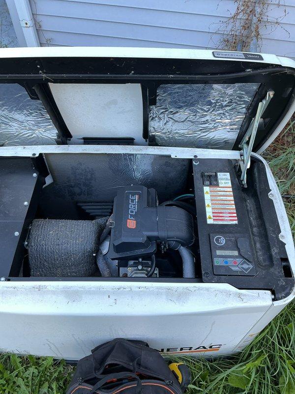 Responded to service call for Generac generator displaying red warning light indicator. Performed comprehensive diagnostic inspection of unit, revealing heavily corroded contactor assembly and deteriorated control components due to prolonged moisture exposure. Documented equipment condition with detailed photographs showing advanced rust on cylindrical contactor element and weathered junction box housing. Inspection confirmed unit required component replacement to restore proper operation, with all findings reported and work approved by municipal inspection authority.