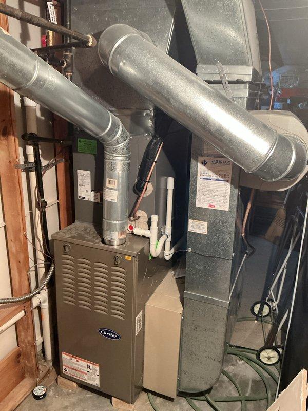Completed annual cooling maintenance on HVAC system. Inspected evaporator coil, compressor, and all interior components. Removed accumulated organic debris including leaves and plant material from drain pan and cleaned thoroughly. Replaced air filter and evaporative cooler pad as scheduled. Verified all mechanical connections, ductwork, and drainage systems operating properly with no issues detected.