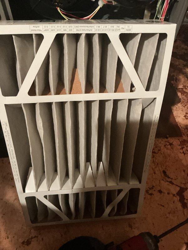 Completed scheduled ComfortGuard Maintenance Package with focus on filter replacement. Installed new pleated HVAC air filters in system, removing old filters from mechanical equipment area. All filters properly seated in frames and system verified operational upon completion.