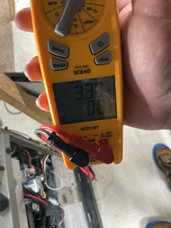 Performed scheduled maintenance on air handling unit. Conducted electrical diagnostics using digital multimeter, verifying voltage readings at 395V and amperage draw at 50.8A to ensure proper system operation and component performance within manufacturer specifications.