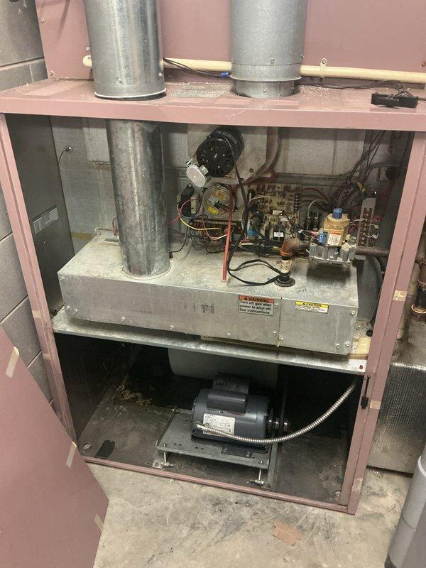 Completed commercial HVAC maintenance agreement servicing four indoor air handling units and five rooftop units. Replaced five A49 belts and installed new air filters in multiple sizes: four 18x20x1 filters, two 16x25x1 filters, twenty 20x20x2 filters, and one 14x20x1 filter. Inspected all mechanical components, electrical connections, motors, ductwork, and condenser units to ensure proper operation and system efficiency per maintenance agreement specifications.