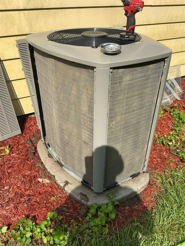 Responded to no-cool complaint on 4-year-old Lennox air conditioning system with thermostat set to 74°F but indoor temperature reading 77°F. Upon arrival, performed comprehensive system diagnostics on outdoor condenser unit including electrical connections, refrigerant pressures, and component operation. Identified and resolved issue affecting whole-house cooling capacity. System tested and verified to be operating within manufacturer specifications with proper temperature differential across evaporator coil. Unit returned to normal cooling operation with satisfactory airflow and temperature control restored throughout residence.