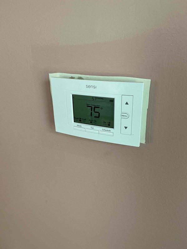 Completed installation of a Honeywell RedLINK 4-zone control board with zone dampers to provide independent temperature control for multiple areas of the residence. Installed three Sensi digital thermostats throughout the home, mounting them on interior walls and configuring each unit to communicate with the zone control system. Integrated all components with the existing HVAC furnace system, tested zone functionality, and verified proper thermostat operation including heating mode, fan control, and scheduling capabilities.