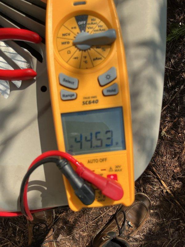 Completed annual cooling maintenance on Goodman unit model CAPF3636C6D9. Performed comprehensive system inspection including electrical testing with multimeter, verified capacitor readings at 74.53 MFD, and documented equipment specifications and operating pressures. All components operating within manufacturer specifications upon completion.