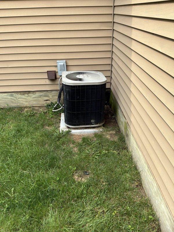 Conducted comprehensive estimate for complete HVAC system replacement at owner-occupied residence. Evaluated existing 25-year-old furnace and air conditioning system, both units having reached end of serviceable life expectancy. Assessed outdoor condensing unit positioned on concrete pad against exterior wall with PVC condensate line and electrical disconnect, noting age-related wear consistent with quarter-century operation. Inspected indoor furnace/air handler located in unfinished basement area with existing ductwork configuration and supply plenum connections. Documented current system specifications, equipment placement, electrical service requirements, and ductwork layout through photographic documentation. Provided detailed replacement options for matched heating and cooling system under buy-one-get-one promotional program, including equipment specifications, efficiency ratings, installation scope, and warranty coverage for homeowner consideration.