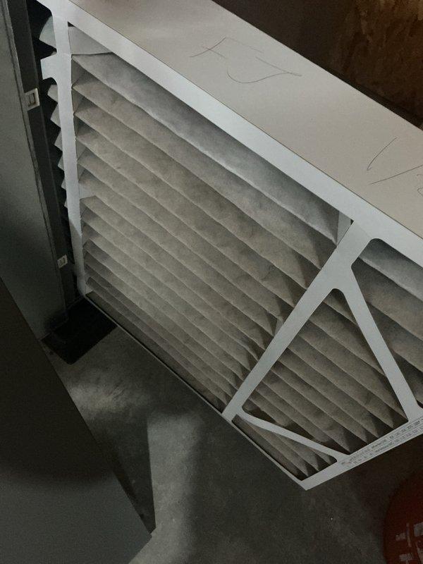 Completed routine Air Care Maintenance on residential HVAC system. Replaced two dirty air filters showing significant dust and debris accumulation with new filters to restore proper airflow and system efficiency. Inspected outdoor condenser unit, verified operational status, checked refrigerant line connections, and confirmed unit is running within normal parameters with fins intact and proper drainage.