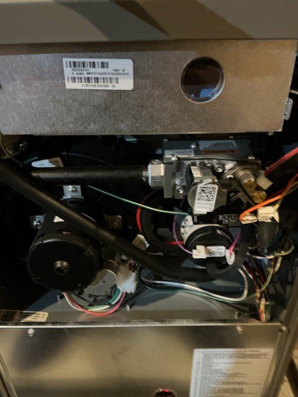 Completed annual heating maintenance on AHU system. Performed inspection of internal components including blower motor, gas valves, electrical connections, and heat exchanger assembly. Replaced MERV 11 air filter (HCF16-11). Inspected outdoor condenser unit which exhibited heavy accumulation of dirt and debris on exterior coil fins restricting airflow. All mechanical and electrical components within furnace compartment were visually inspected and found to be in operational condition with proper wire connections and gas line fittings secure.